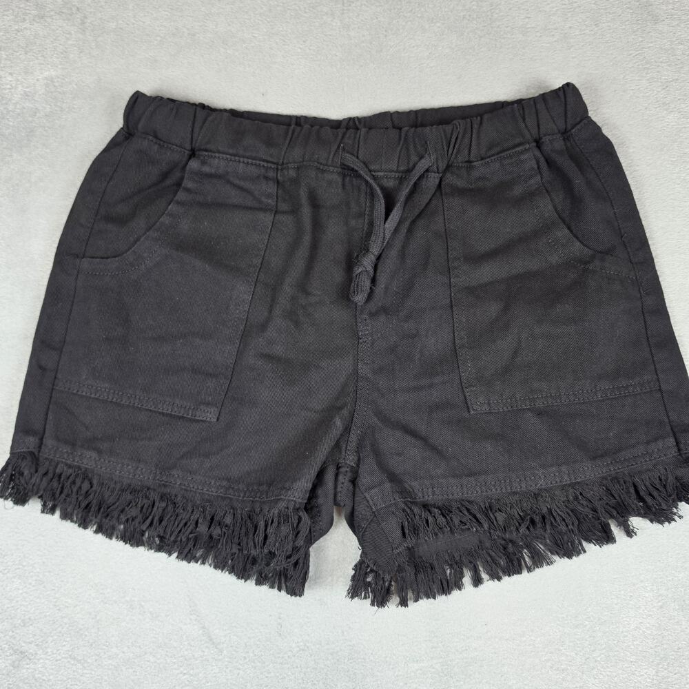 NWOT Womens Black Fringe Hem Shorts Elastic Waist Drawstring Boho Size M